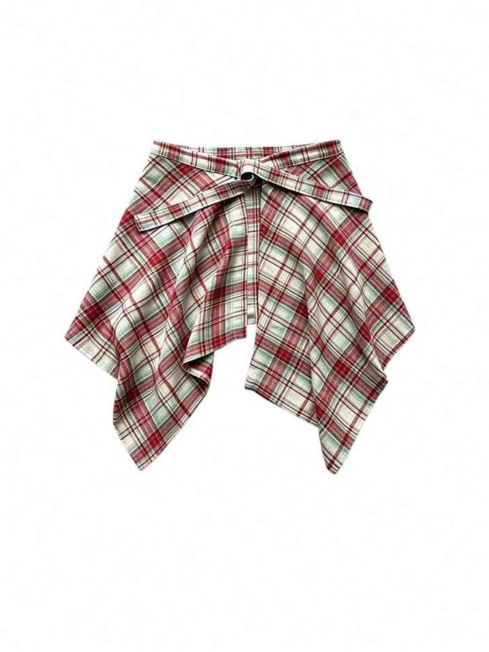 Plaid Handkerchief Hem Skirt in Red and Cream